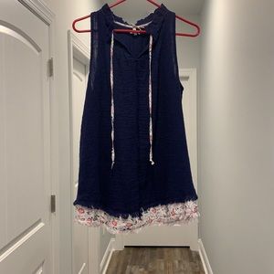 Dark Blue tank top with flowery details